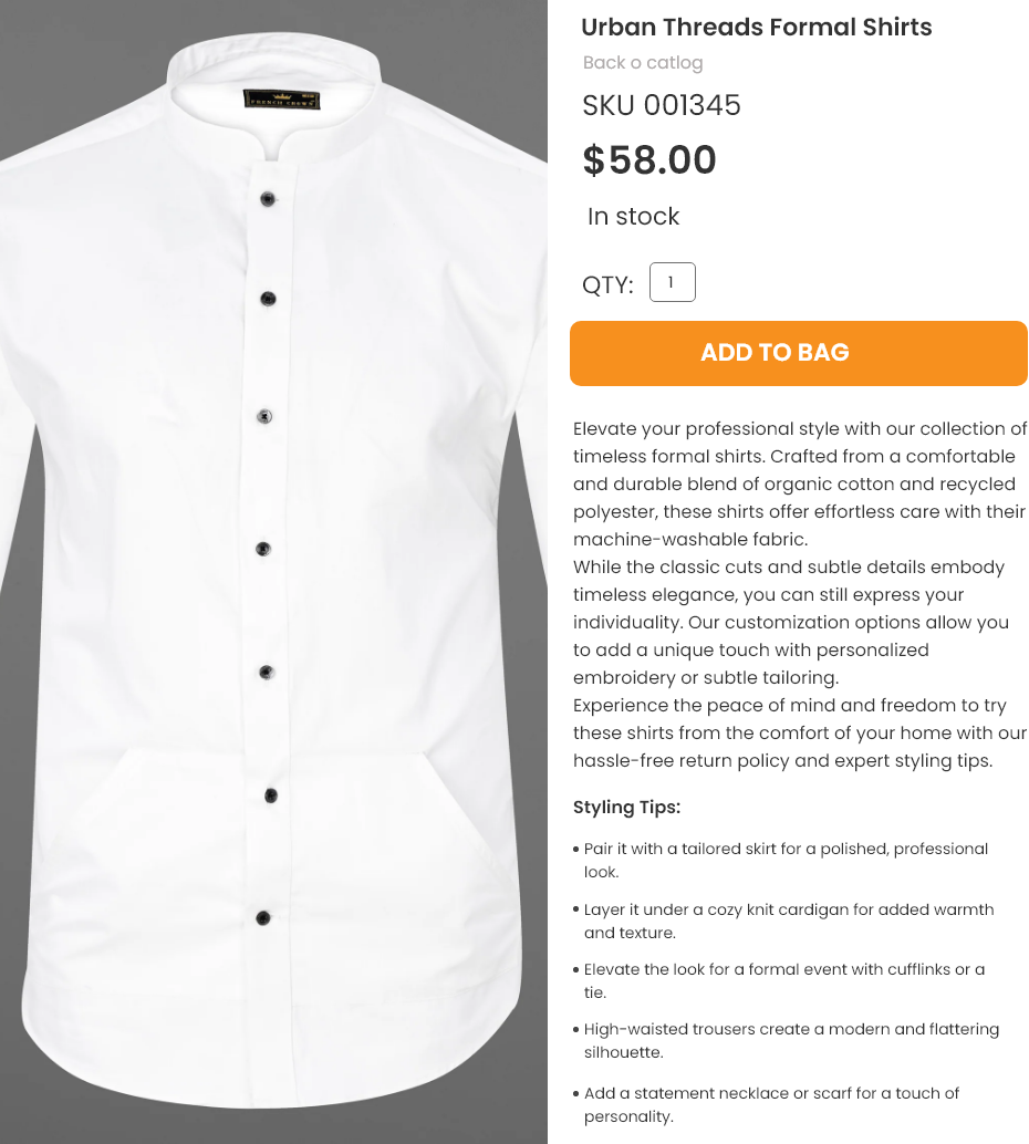 Formal Shirt Product Description Example 