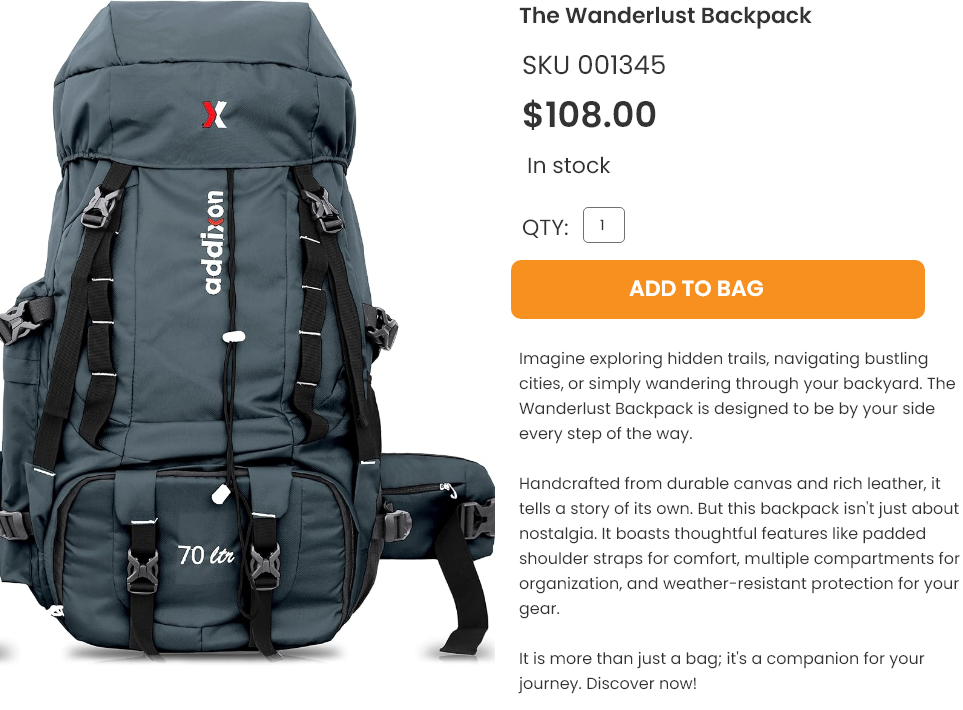 Backpack Description Example
